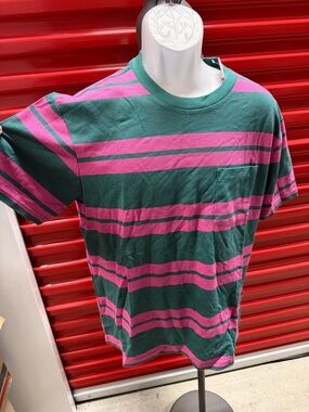 GAP Green & Pink Striped Pocket Crew Tee